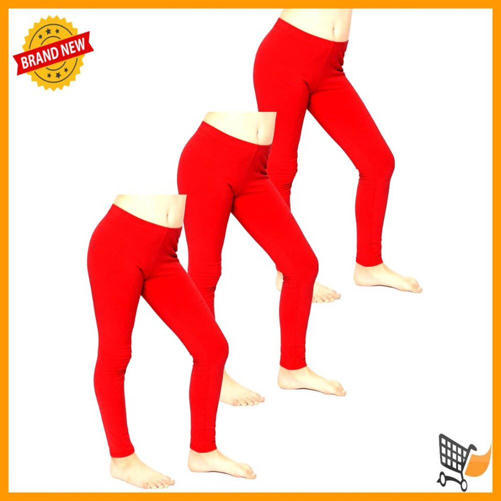 Girls Cotton Footless Leggings Set Of 3 Stretchy Size 2-14
